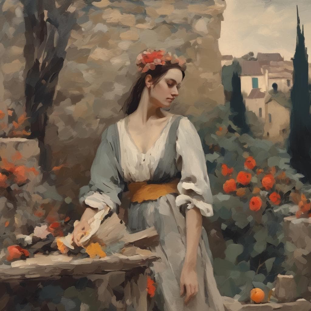 Ρομαντική γυναίκα σε εσωτερικό τοπίο, σχέδιο τέχνης και ψυχολογία.